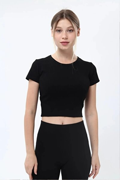 manolyabutik Дамска оребрена тениска с къс ръкав