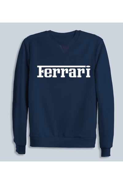Efendioğlu Design Ferrari Yazılı Baskılı Baharlık Ince Bisiklet Yaka Sweatshirt