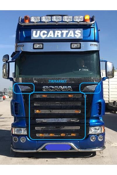 TIRMARKET Scania 2004-2009/ R Serisi Delikli Ön Panjur Kromu Kromu 8 Parça . ()