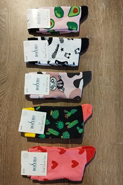 Melosh Tasarım جوارب نسائية قطنية ملونة ممتعة مكونة من 5 قطع