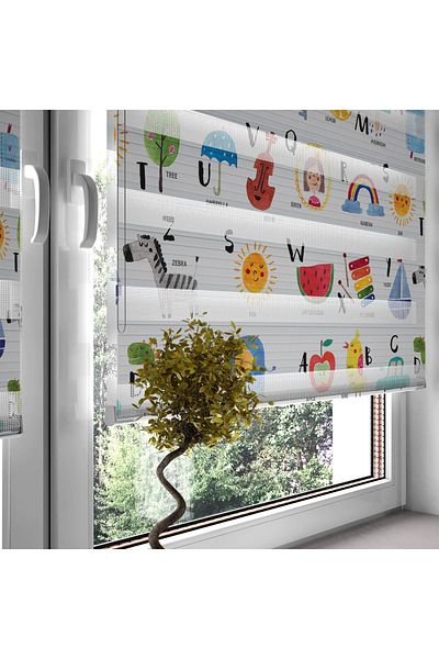 Turuncu Dizayn Colorful English Alphabet Patterned Digital Printed Zebra Roller Blinds for Children's Room