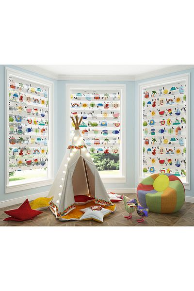 Turuncu Dizayn Colorful English Alphabet Patterned Digital Printed Zebra Roller Blinds for Children's Room