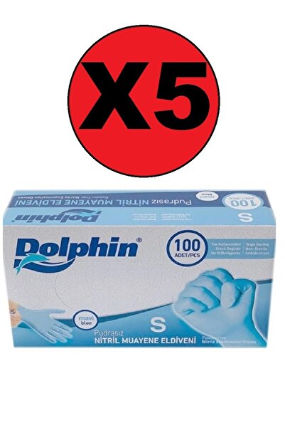 Dolphin قفازات النتريل الصغيرة مقاس 5 قطع، عبوة من 100 قفاز أزرق خالي من البودرة