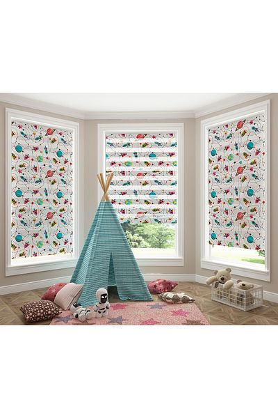 Turuncu Dizayn Colorful Space Universe Patterned Digital Printed Zebra Roller Blinds for Children's Room
