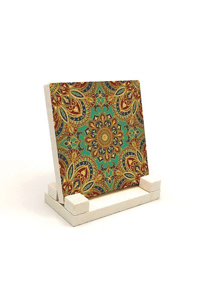 Sadrazam Mandala Pattern Printed Natural Stone Desktop 10x10 Kd-45