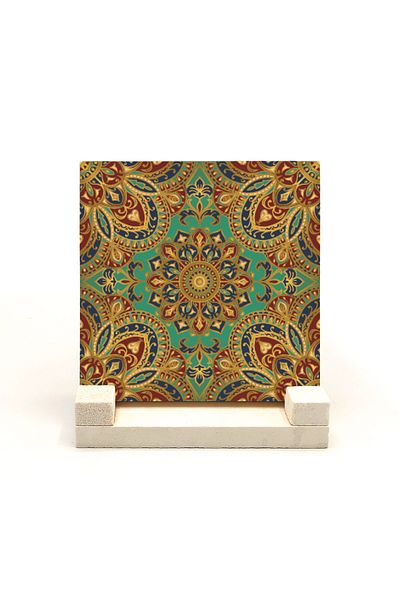 Sadrazam Mandala Pattern Printed Natural Stone Desktop 10x10 Kd-45