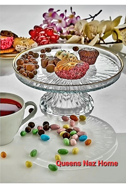 Queens Naz Home Ayaklı Kek, Kurabiye, Pasta Tabağı, Servis Sunum Seti - 21 Cm