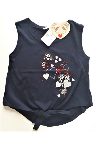 Nanica Kids Kız Çocuk Lacivert Renk Kalp Taşlı Ve Incili Bel Bağlamalı Şık Bo...