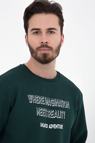 defys Мъжка блуза с принт и велосипедна яка, с редовна кройка, ЗЕЛЕНА