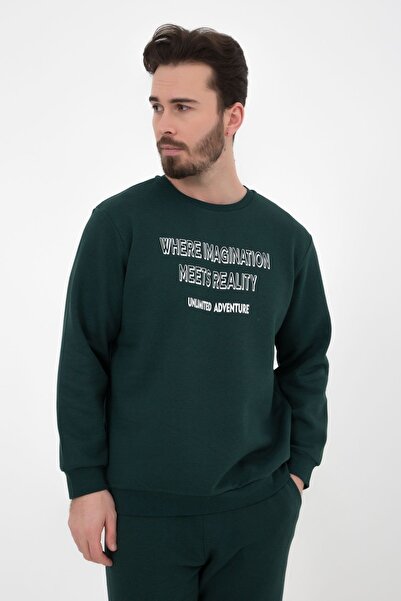 defys Мъжка блуза с принт и велосипедна яка, с редовна кройка, ЗЕЛЕНА