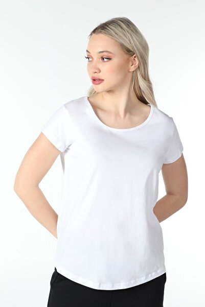 defys Tricou pentru femei, cu gât barcă, cu mânecă scurtă, cu croiala normală, basic alb