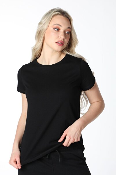 defys Tricou guler rotund cu mânecă scurtă pentru femei, cu croiala normală, basic negru