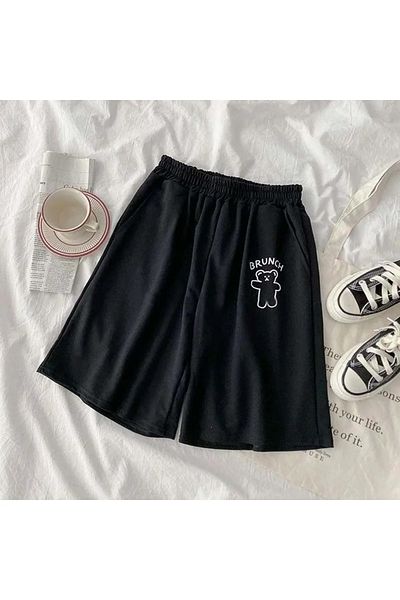 Gofeel Μπρουντσό με μοτίβο μαύρο χρώμα Unisex χτενισμένο βαμβακερό σορτς