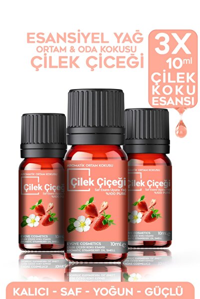 Evove Cosmetics Çilek Esansiyel Yağçiçeği Oda Kokusu 3 Adet 10ml Set Aromatik...