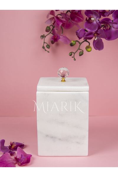 MIARIK DESIGN & DEKORASYON Dekoratif Beyaz Mermer Kare Çöp Kovası
