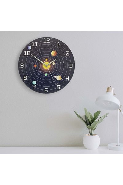 CajuArt Decorative Round Space and Planets Wooden Wall Clock