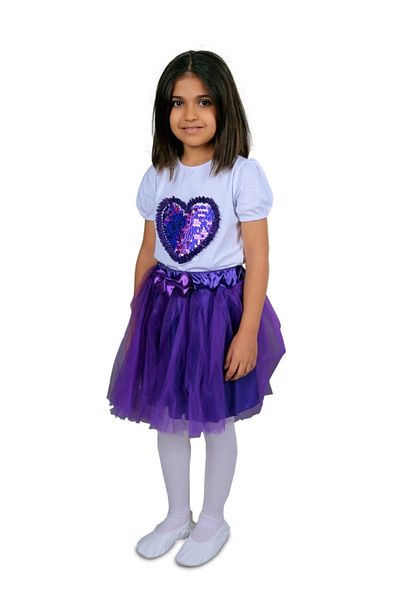 ALKANO Cămașă cu model inimă mov pentru spectacol pentru fete, fundă tutu violet Dream
