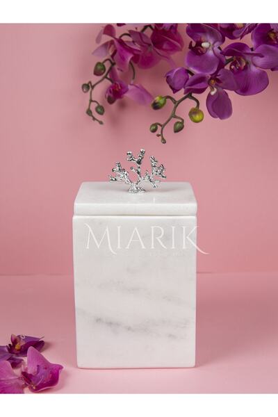MIARIK DESIGN & DEKORASYON Dekoratif Beyaz Mermer Kare Çöp Kovası