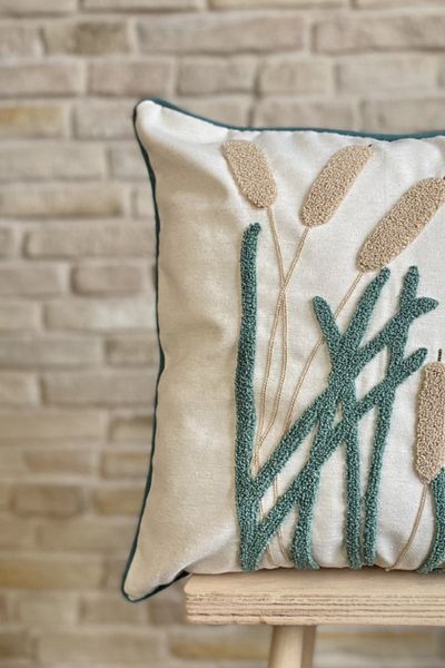 SWITA Home Design Punch Embroidered Piping Linen Throw Pillow Cover