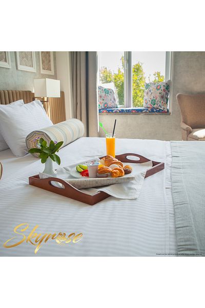 Skyrose Set lenjerie de pat dublu cu dungi din satin Set cuvertură pilotă Hotel Alb