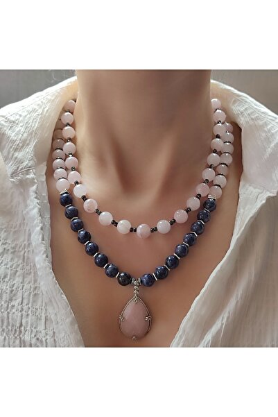 elinasaccessories Pembe Kuvars Kolye Akik Kolye Şık Kolye Tasarımı Yaş Günü Hediyesi Doğal Taş Kolye