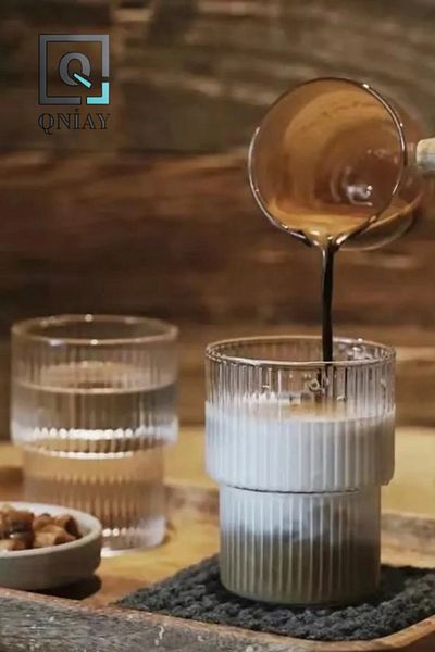 QNİAY مقاومة للحرارة البورسليكات اوريغامي نمط كوب المشروبات الغازية القهوة عرض كوب زجاجي القدح