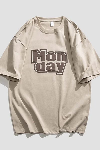 MODAGEN Unisex Beige Mon Day Printed Oversize T-shirt