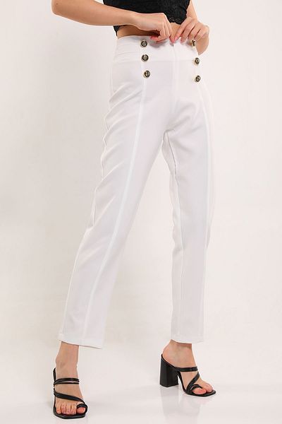 GÜLSELİ Cream Women's Grassy Button Detailed Trousers