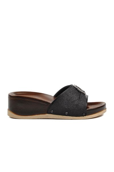 Pierre Cardin PC-7023 Black Wedge Heel Women's Slippers