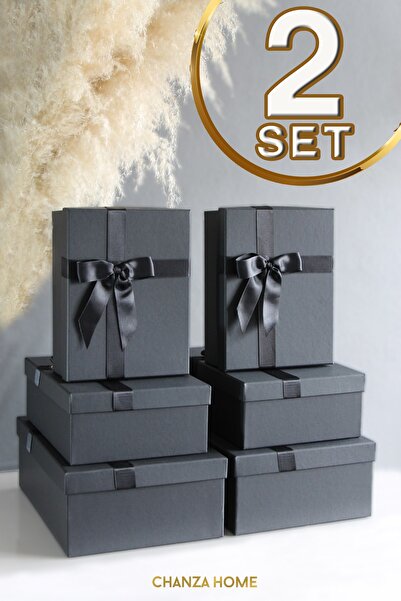CHANZA HOME 2'li Siyah Set Kaliteli Kurdeleli Hediye Kutusu Damat Gelin Çeyiz...