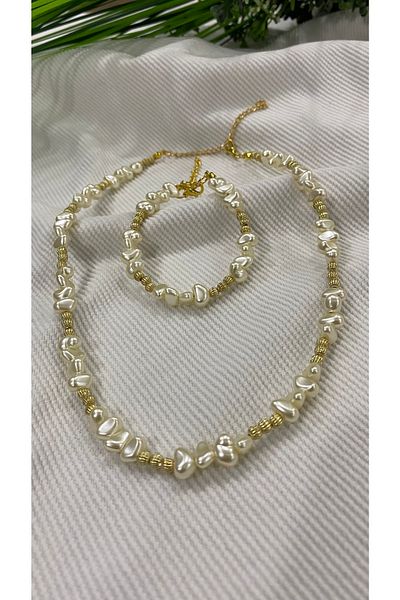 JustGAF Baroque Pearl Look Necklace and Bracelet Set