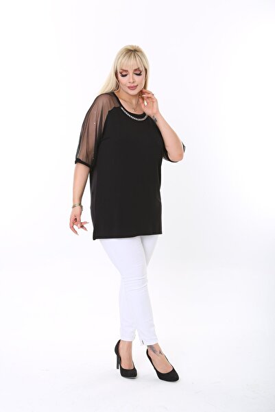 XL Modam تونيك نسائي من الليكرا باللون الأسود بمقاس كبير