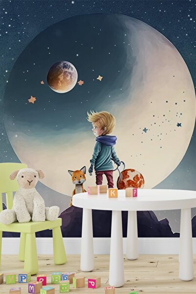 Dekoros Tek Parça Uzayın Içinde Küçük Prens Poster Çocuk Odası Duvar Kağıdı -...