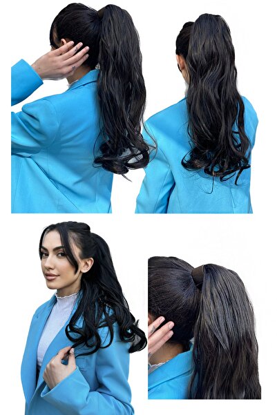 TAKIŞTIR Siyah Renk Dalgalı Gerçek Saç Dokusunda At Kuyruğu Postiş Tokalı Saç...