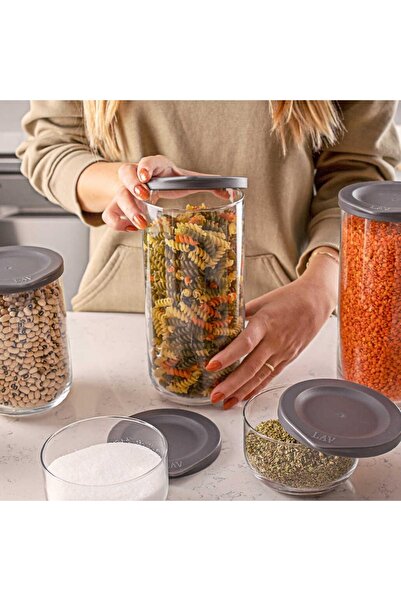 LAV Duo Storage Container Set of 6 - Glass Jar Food Storage Container Set Gray 3 Sizes
