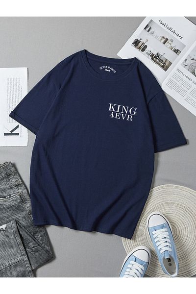 DEEPSENCE Unisex Oversize T-shirt King Back Print Navy Blue