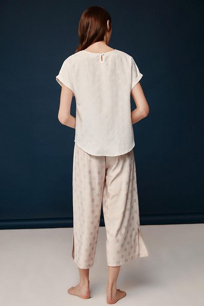 Bonnie Clyde Set pijama Capri bej cu mânecă scurtă pentru femei 3c0t0n11