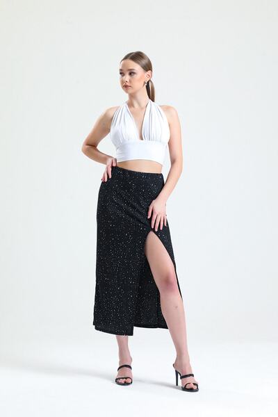 Moda Tekcan Uzun Yırtmaçlı Büyük Beden Etek