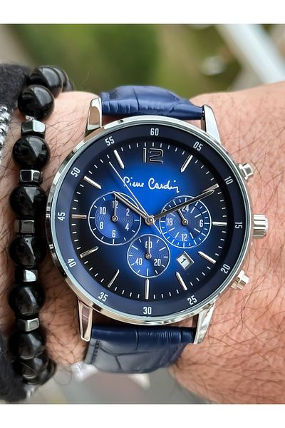 Pierre Cardin Brand Steel Case Leather Strap Functions Active Men's Wristwatch + bracelet, rosary