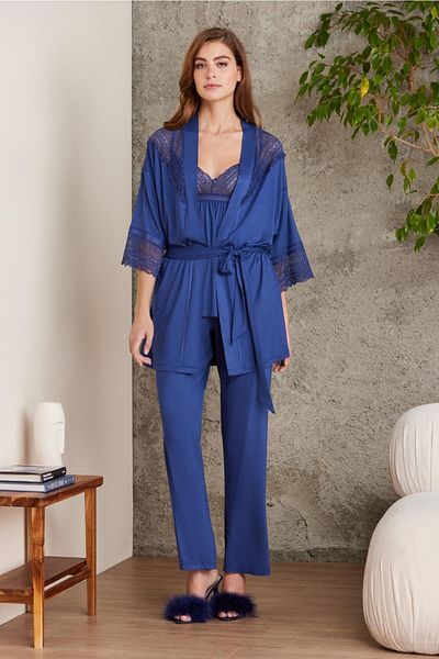 Pierre Cardin Set pijamale damă din 3 piese din bumbac pieptănat din dantelă - 2820