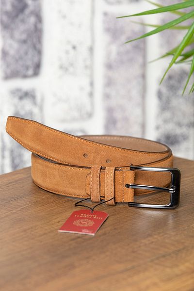 KASVA DERİ 3.5 Cm Mustard Suede Genuine Leather Belt