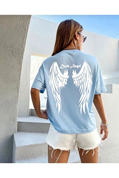 Machetta Majica velikih dimenzija sa tamnim anđeoskim printom, bebi plava, od...