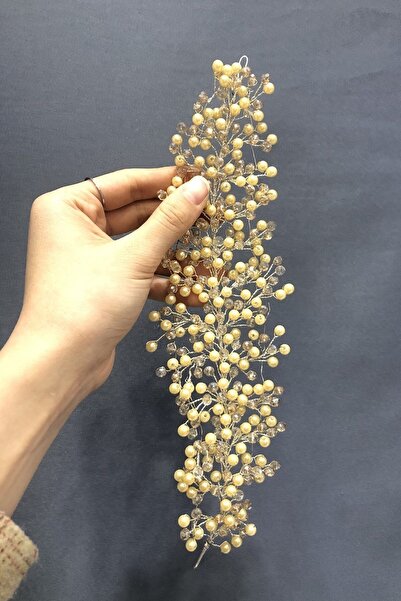 GELD Accesoriu de păr pentru femei cu perle și cristale de culoare miere – Co...