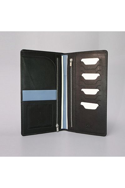 BON CARNET Еластичен кожен портфейл за пътуване Acar Keops, черен, обикновен, син, 13,6 * 24 см