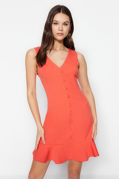 Trendyol Collection Mini tkané šaty s květinami z granátového jablka ve střihu A-cut s volánky TWOSS23EL02259