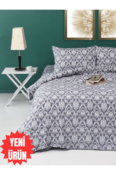 Lotusline Gray Shawl Patterned Double Duvet Cover Set