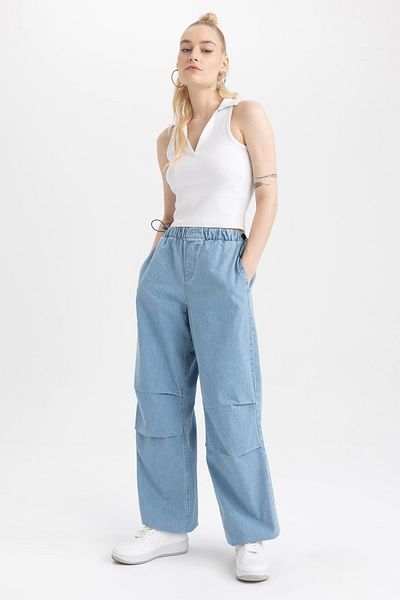 DeFacto Jogger High Waist Parachute Jean 100% Cotton Trousers