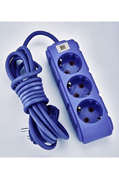 UFO Akım Korumalı Grup Priz 1.5 Mt Mor 3’lü Ve 2’li Usb Şarj Aleti 2500 Watt