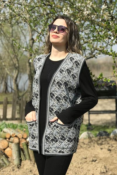 Dinçerler tekstil Women's Kilim Patterned Buttonless Thick V-Neck Mother Vest