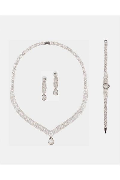 MK MODA ATELİER Clover Sparkling Jewelled Evening Dress Necklace Set